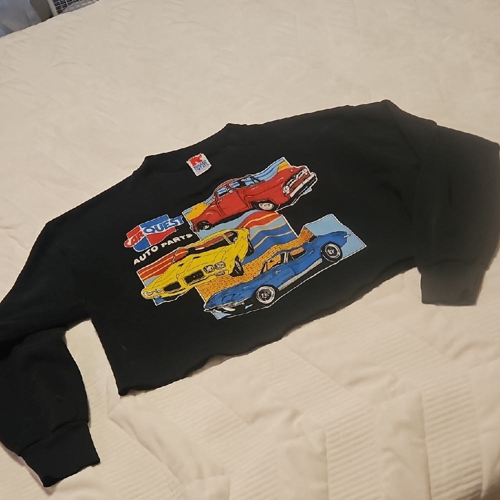 Black Crewneck Sweater with Retro Car Graphic